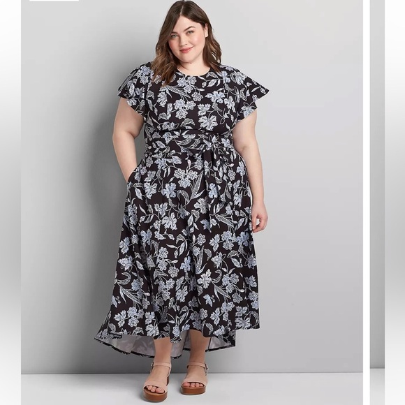 Lane Bryant Lena White and Blue high low Flutter Sleeve Midi Dress fit flare 16 - Picture 1 of 13